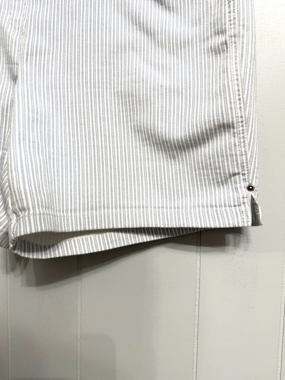 #14)  Liz Claiborne White and Light Blue Striped Bermuda Shorts - Picture 3 of 7